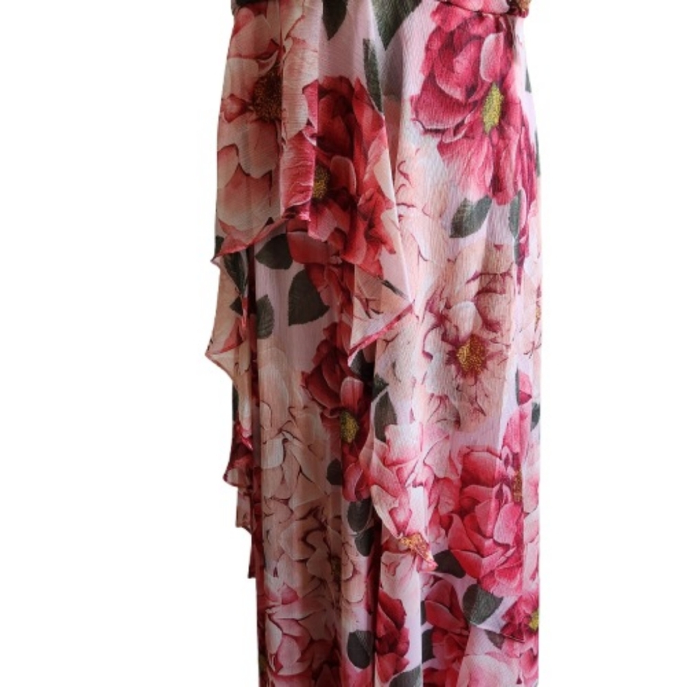 🆕️⬇️R & M Richards Floral Chiffon Gown With Halter Neckline And Ruffled Skirt - Picture 10 of 16